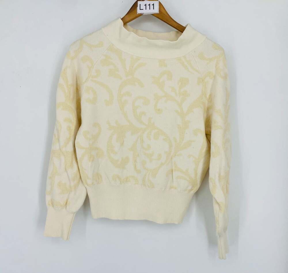 Anthropologie Nina Cream Velvet Pullover Mock Neck Sweater XS Fall Cozy Brocade